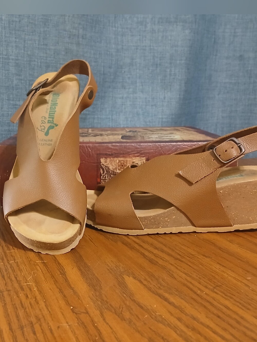 Bionatura Easy Tessa brown leather cork wedge sandal